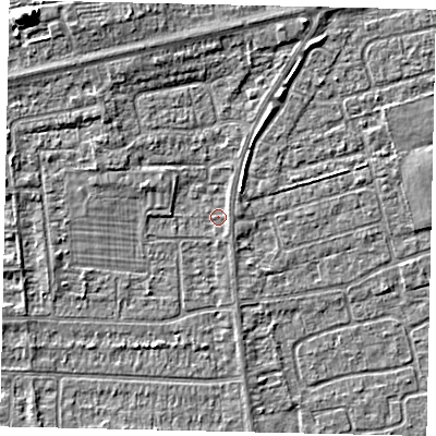 Shaded relief map of the ground around HU139EY, computed from Environment Agency LiDAR. The ground here sits at about 3 m above sea level and falls 8 m across the surrounding 800 m. Surface water reaching this point runs off ground lying to the north-north-west, 2.3 m higher.