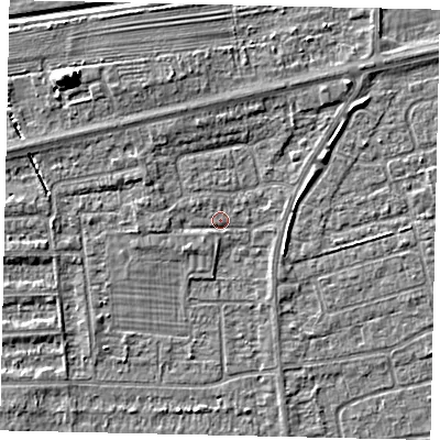 Shaded relief map of the ground around HU139HB, computed from Environment Agency LiDAR. The ground here sits at about 3 m above sea level and falls 8 m across the surrounding 800 m. Surface water reaching this point runs off ground lying to the west, 1.3 m higher.