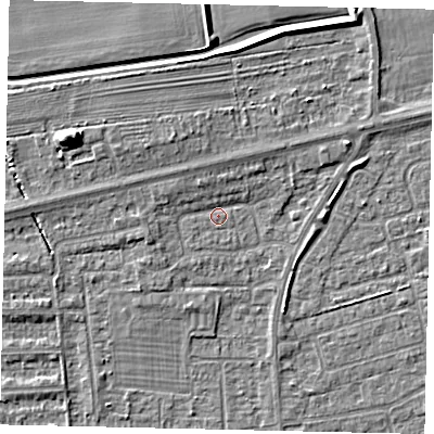 Shaded relief map of the ground around HU139HG, computed from Environment Agency LiDAR. The ground here sits at about 3 m above sea level and falls 8 m across the surrounding 800 m. Surface water reaching this point runs off ground lying to the north-west, 2.2 m higher.