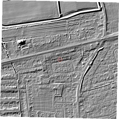 Shaded relief map of the ground around HU139HQ, computed from Environment Agency LiDAR. The ground here sits at about 4 m above sea level and falls 8 m across the surrounding 800 m. Surface water reaching this point runs off ground lying to the north-west, 2.2 m higher.