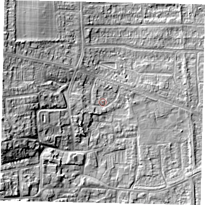 Shaded relief map of the ground around HU139HU, computed from Environment Agency LiDAR. The ground here sits at about 5 m above sea level and falls 13 m across the surrounding 800 m. Surface water reaching this point runs off ground lying to the west, 11.3 m higher.