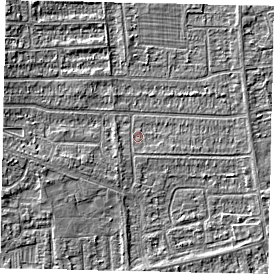 Shaded relief map of the ground around HU139JF, computed from Environment Agency LiDAR. The ground here sits at about 3 m above sea level and falls 4 m across the surrounding 800 m. Surface water reaching this point runs off ground lying to the south-west, 1.2 m higher.