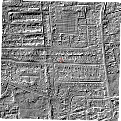 Shaded relief map of the ground around HU139JG, computed from Environment Agency LiDAR. The ground here sits at about 3 m above sea level and falls 4 m across the surrounding 800 m. Surface water reaching this point runs off ground lying to the west, 2.9 m higher.
