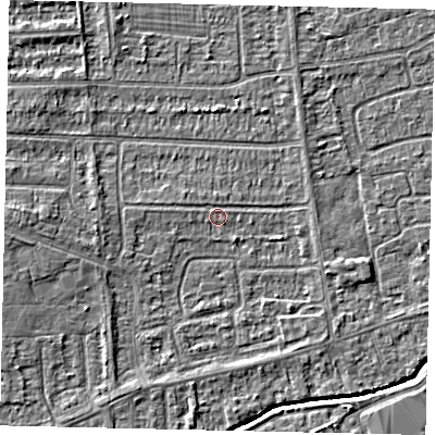 Shaded relief map of the ground around HU139JH, computed from Environment Agency LiDAR. The ground here sits at about 3 m above sea level and falls 4 m across the surrounding 800 m. Surface water reaching this point runs off ground lying to the west, 2.7 m higher.