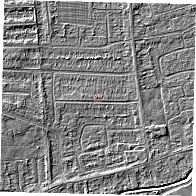 Shaded relief map of the ground around HU139JJ, computed from Environment Agency LiDAR. The ground here sits at about 3 m above sea level and falls 4 m across the surrounding 800 m. Surface water reaching this point runs off ground lying to the west, 2.7 m higher.
