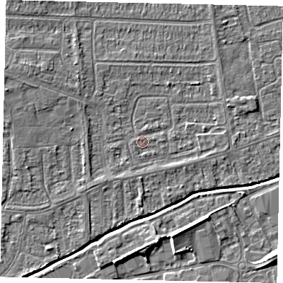 Shaded relief map of the ground around HU139JP, computed from Environment Agency LiDAR. The ground here sits at about 3 m above sea level and falls 7 m across the surrounding 800 m. Surface water reaching this point runs off ground lying to the north-west, 2.7 m higher.