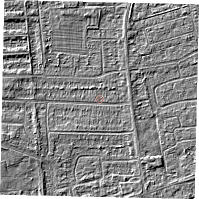 Shaded relief map of the ground around HU139JQ, computed from Environment Agency LiDAR. The ground here sits at about 3 m above sea level and falls 4 m across the surrounding 800 m. Surface water reaching this point runs off ground lying to the south-west, 1.0 m higher.