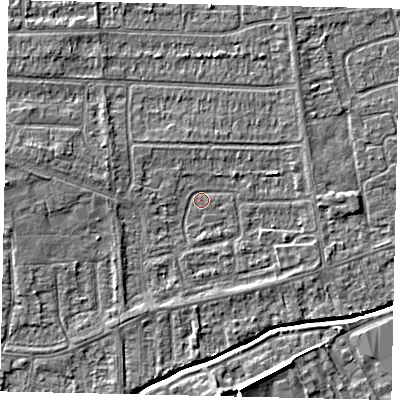 Shaded relief map of the ground around HU139JR, computed from Environment Agency LiDAR. The ground here sits at about 3 m above sea level and falls 7 m across the surrounding 800 m. Surface water reaching this point runs off ground lying to the west-north-west, 2.7 m higher.