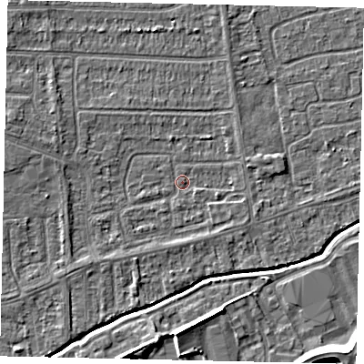 Shaded relief map of the ground around HU139JT, computed from Environment Agency LiDAR. The ground here sits at about 3 m above sea level and falls 9 m across the surrounding 800 m. Surface water reaching this point runs off ground lying to the west-north-west, 2.2 m higher.