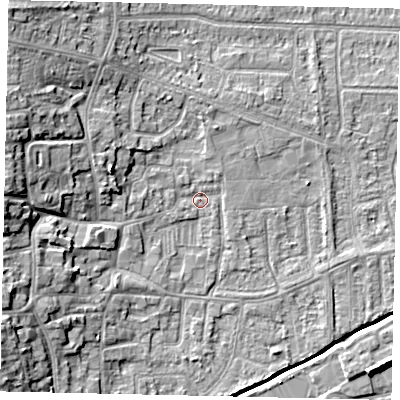 Shaded relief map of the ground around HU139LL, computed from Environment Agency LiDAR. The ground here sits at about 4 m above sea level and falls 12 m across the surrounding 800 m. Surface water reaching this point runs off ground lying to the west, 9.4 m higher.