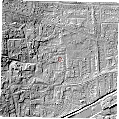 Shaded relief map of the ground around HU139LN, computed from Environment Agency LiDAR. The ground here sits at about 4 m above sea level and falls 12 m across the surrounding 800 m. Surface water reaching this point runs off ground lying to the west-south-west, 1.6 m higher.