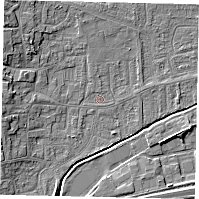 Shaded relief map of the ground around HU139LP, computed from Environment Agency LiDAR. The ground here sits at about 3 m above sea level and falls 9 m across the surrounding 800 m. Surface water reaching this point runs off ground lying to the north-north-west, 2.3 m higher.