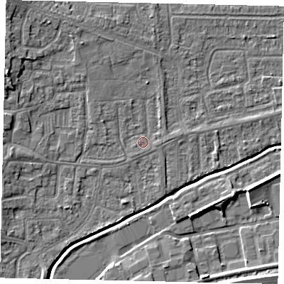 Shaded relief map of the ground around HU139LS, computed from Environment Agency LiDAR. The ground here sits at about 3 m above sea level and falls 7 m across the surrounding 800 m. Surface water reaching this point runs off ground lying to the north-east, 1.1 m higher.