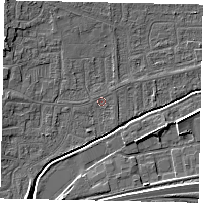 Shaded relief map of the ground around HU139LU, computed from Environment Agency LiDAR. The ground here sits at about 3 m above sea level and falls 8 m across the surrounding 800 m. The ground contributing surface water to this point lies to the east.
