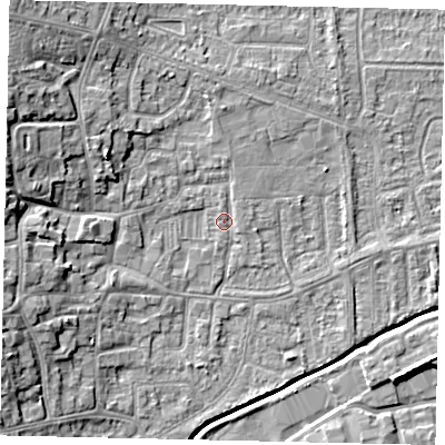 Shaded relief map of the ground around HU139LW, computed from Environment Agency LiDAR. The ground here sits at about 4 m above sea level and falls 11 m across the surrounding 800 m. Surface water reaching this point runs off ground lying to the north-west, 8.3 m higher.