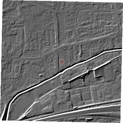 Shaded relief map of the ground around HU139ND, computed from Environment Agency LiDAR. The ground here sits at about 3 m above sea level and falls 8 m across the surrounding 800 m. Surface water reaching this point runs off ground lying to the south-west, 0.9 m higher.