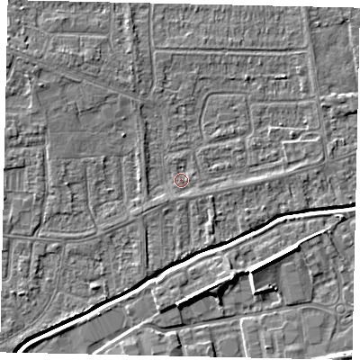 Shaded relief map of the ground around HU139NE, computed from Environment Agency LiDAR. The ground here sits at about 3 m above sea level and falls 7 m across the surrounding 800 m. Surface water reaching this point runs off ground lying to the south-west, 1.2 m higher.