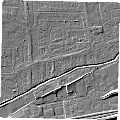 Shaded relief map of the ground around HU139NG, computed from Environment Agency LiDAR. The ground here sits at about 3 m above sea level and falls 9 m across the surrounding 800 m. Surface water reaching this point runs off ground lying to the west, 1.1 m higher.