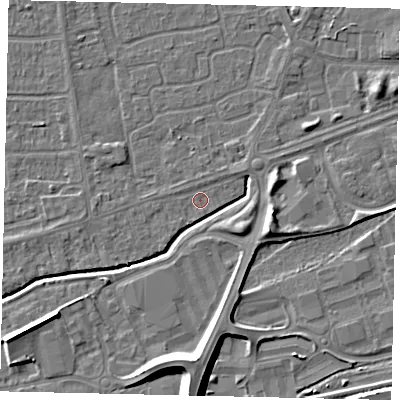 Shaded relief map of the ground around HU139NN, computed from Environment Agency LiDAR. The ground here sits at about 3 m above sea level and falls 10 m across the surrounding 800 m. Surface water reaching this point runs off ground lying to the west-south-west, 0.8 m higher.
