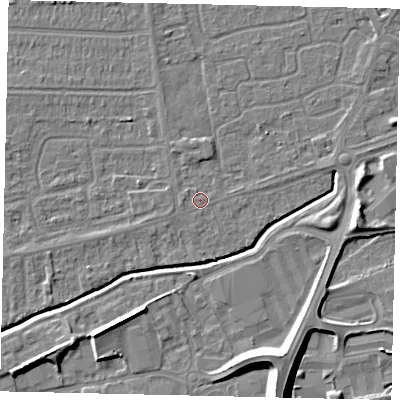 Shaded relief map of the ground around HU139NP, computed from Environment Agency LiDAR. The ground here sits at about 3 m above sea level and falls 10 m across the surrounding 800 m. Surface water reaching this point runs off ground lying to the west, 0.7 m higher.