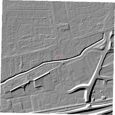 Shaded relief map of the ground around HU139NU, computed from Environment Agency LiDAR. The ground here sits at about 3 m above sea level and falls 11 m across the surrounding 800 m. Surface water reaching this point runs off ground lying to the south-east, 10.4 m higher.