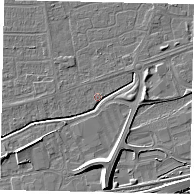 Shaded relief map of the ground around HU139NZ, computed from Environment Agency LiDAR. The ground here sits at about 3 m above sea level and falls 11 m across the surrounding 800 m. Surface water reaching this point runs off ground lying to the south-south-west, 0.6 m higher.