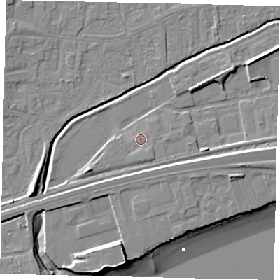 Shaded relief map of the ground around HU139PG, computed from Environment Agency LiDAR. The ground here sits at about 5 m above sea level and falls 15 m across the surrounding 800 m. Surface water reaching this point runs off ground lying to the south-south-east, 1.2 m higher.