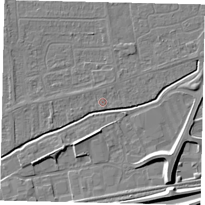 Shaded relief map of the ground around HU139QG, computed from Environment Agency LiDAR. The ground here sits at about 3 m above sea level and falls 11 m across the surrounding 800 m. Surface water reaching this point runs off ground lying to the north-north-east, 0.9 m higher.