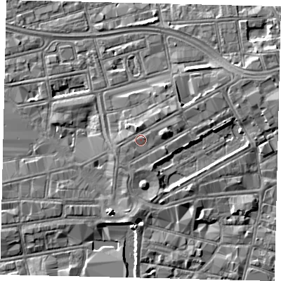 Shaded relief map of the ground around HU13AJ, computed from Environment Agency LiDAR. The ground here sits at about 5 m above sea level and falls 5 m across the surrounding 800 m. Surface water reaching this point runs off ground lying to the north-north-west, 1.1 m higher.