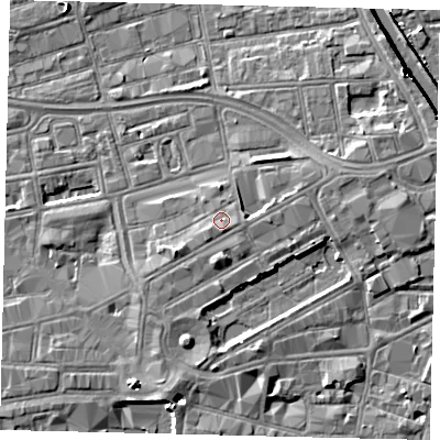Shaded relief map of the ground around HU13AU, computed from Environment Agency LiDAR. The ground here sits at about 5 m above sea level and falls 8 m across the surrounding 800 m. Surface water reaching this point runs off ground lying to the south-south-east, 1.0 m higher.