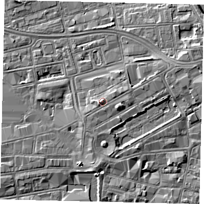 Shaded relief map of the ground around HU13BA, computed from Environment Agency LiDAR. The ground here sits at about 5 m above sea level and falls 8 m across the surrounding 800 m. Surface water reaching this point runs off ground lying to the west-south-west, 1.1 m higher.