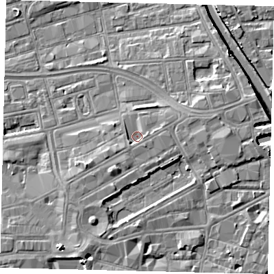 Shaded relief map of the ground around HU13BN, computed from Environment Agency LiDAR. The ground here sits at about 3 m above sea level and falls 8 m across the surrounding 800 m. Surface water reaching this point runs off ground lying to the east, 1.9 m higher.
