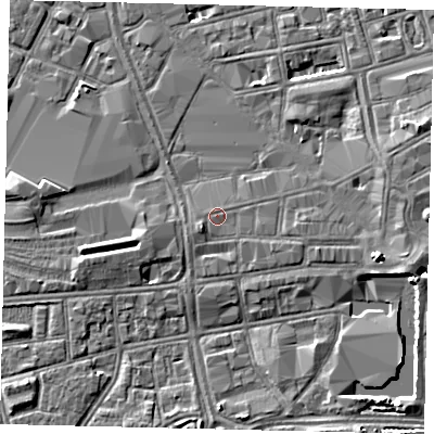 Shaded relief map of the ground around HU13JJ, computed from Environment Agency LiDAR. The ground here sits at about 3 m above sea level and falls 5 m across the surrounding 800 m. Surface water reaching this point runs off ground lying to the south-west, 1.1 m higher.