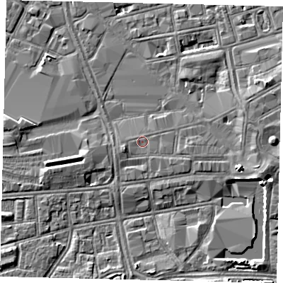 Shaded relief map of the ground around HU13JW, computed from Environment Agency LiDAR. The ground here sits at about 3 m above sea level and falls 5 m across the surrounding 800 m. Surface water reaching this point runs off ground lying to the west-south-west, 1.1 m higher.