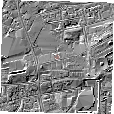 Shaded relief map of the ground around HU13JX, computed from Environment Agency LiDAR. The ground here sits at about 3 m above sea level and falls 5 m across the surrounding 800 m. Surface water reaching this point runs off ground lying to the east-south-east, 1.0 m higher.