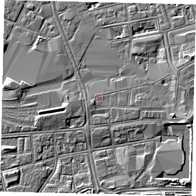 Shaded relief map of the ground around HU13JY, computed from Environment Agency LiDAR. The ground here sits at about 3 m above sea level and falls 5 m across the surrounding 800 m. Surface water reaching this point runs off ground lying to the south-west, 1.1 m higher.