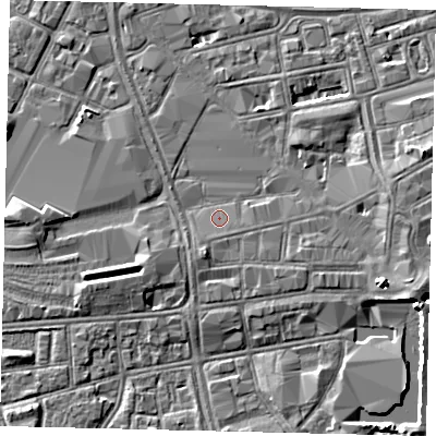 Shaded relief map of the ground around HU13JZ, computed from Environment Agency LiDAR. The ground here sits at about 3 m above sea level and falls 5 m across the surrounding 800 m. Surface water reaching this point runs off ground lying to the south-south-west, 1.7 m higher.