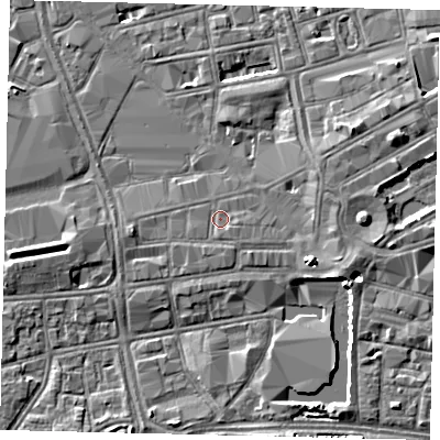 Shaded relief map of the ground around HU13PA, computed from Environment Agency LiDAR. The ground here sits at about 3 m above sea level and falls 5 m across the surrounding 800 m. Surface water reaching this point runs off ground lying to the east-south-east, 0.9 m higher.