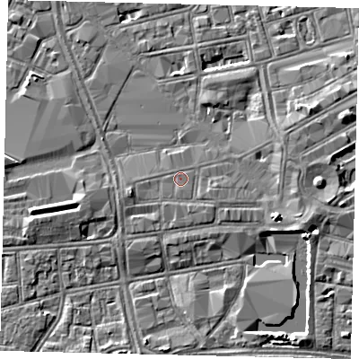 Shaded relief map of the ground around HU13PX, computed from Environment Agency LiDAR. The ground here sits at about 3 m above sea level and falls 5 m across the surrounding 800 m. Surface water reaching this point runs off ground lying to the east-south-east, 1.1 m higher.