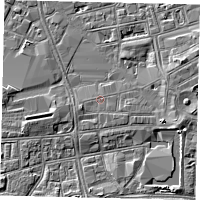 Shaded relief map of the ground around HU13PY, computed from Environment Agency LiDAR. The ground here sits at about 3 m above sea level and falls 5 m across the surrounding 800 m. Surface water reaching this point runs off ground lying to the west-south-west, 1.1 m higher.