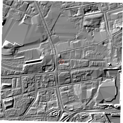Shaded relief map of the ground around HU13QT, computed from Environment Agency LiDAR. The ground here sits at about 3 m above sea level and falls 5 m across the surrounding 800 m. Surface water reaching this point runs off ground lying to the north-north-west, 1.1 m higher.