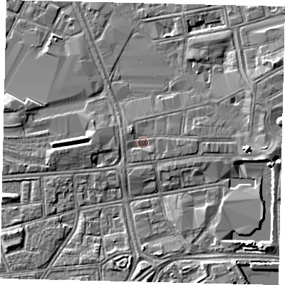 Shaded relief map of the ground around HU13QW, computed from Environment Agency LiDAR. The ground here sits at about 3 m above sea level and falls 5 m across the surrounding 800 m. Surface water reaching this point runs off ground lying to the north-west, 1.1 m higher.