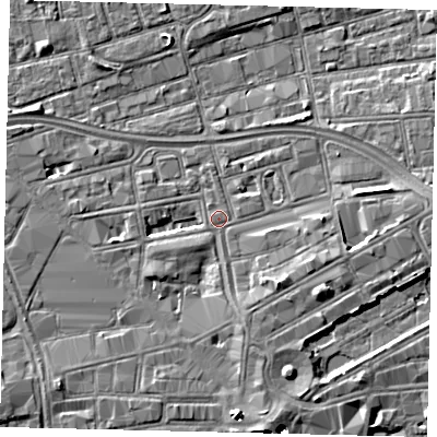 Shaded relief map of the ground around HU13TE, computed from Environment Agency LiDAR. The ground here sits at about 3 m above sea level and falls 5 m across the surrounding 800 m. Surface water reaching this point runs off ground lying to the south-east, 2.9 m higher.