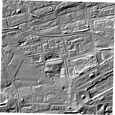 Shaded relief map of the ground around HU13TN, computed from Environment Agency LiDAR. The ground here sits at about 2 m above sea level and falls 5 m across the surrounding 800 m. Surface water reaching this point runs off ground lying to the south-south-east, 3.1 m higher.