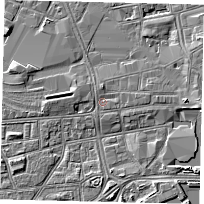 Shaded relief map of the ground around HU13UA, computed from Environment Agency LiDAR. The ground here sits at about 3 m above sea level and falls 5 m across the surrounding 800 m. Surface water reaching this point runs off ground lying to the north-north-west, 0.8 m higher.