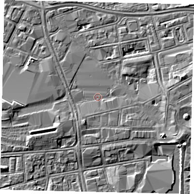 Shaded relief map of the ground around HU13UP, computed from Environment Agency LiDAR. The ground here sits at about 3 m above sea level and falls 5 m across the surrounding 800 m. Surface water reaching this point runs off ground lying to the south-south-west, 1.7 m higher.
