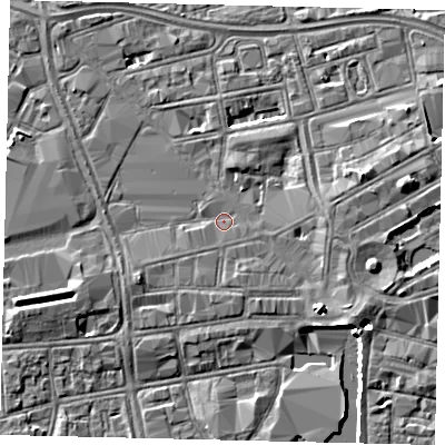 Shaded relief map of the ground around HU13UR, computed from Environment Agency LiDAR. The ground here sits at about 3 m above sea level and falls 5 m across the surrounding 800 m. Surface water reaching this point runs off ground lying to the east-south-east, 0.8 m higher.
