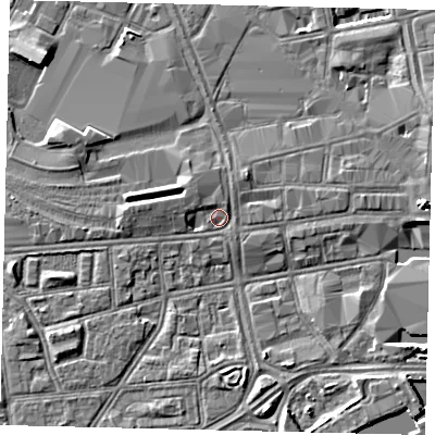 Shaded relief map of the ground around HU13UT, computed from Environment Agency LiDAR. The ground here sits at about 3 m above sea level and falls 5 m across the surrounding 800 m. Surface water reaching this point runs off ground lying to the north-north-east, 1.0 m higher.