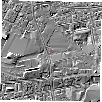 Shaded relief map of the ground around HU13UW, computed from Environment Agency LiDAR. The ground here sits at about 3 m above sea level and falls 5 m across the surrounding 800 m. Surface water reaching this point runs off ground lying to the south-south-east, 1.9 m higher.