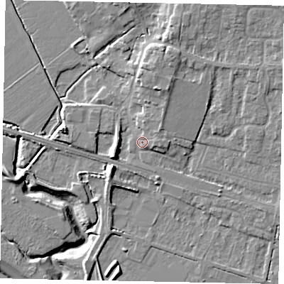 Shaded relief map of the ground around HU151DZ, computed from Environment Agency LiDAR. The ground here sits at about 6 m above sea level and falls 12 m across the surrounding 800 m. Surface water reaching this point runs off ground lying to the west-south-west, 5.9 m higher.
